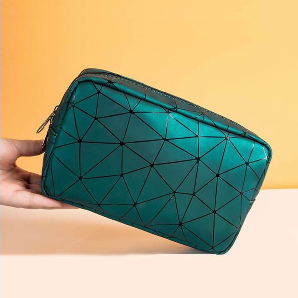 Geometric PU leather makeup bag